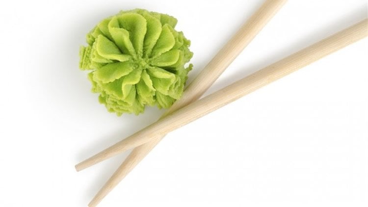 Image shows wasabi and chopsticks.