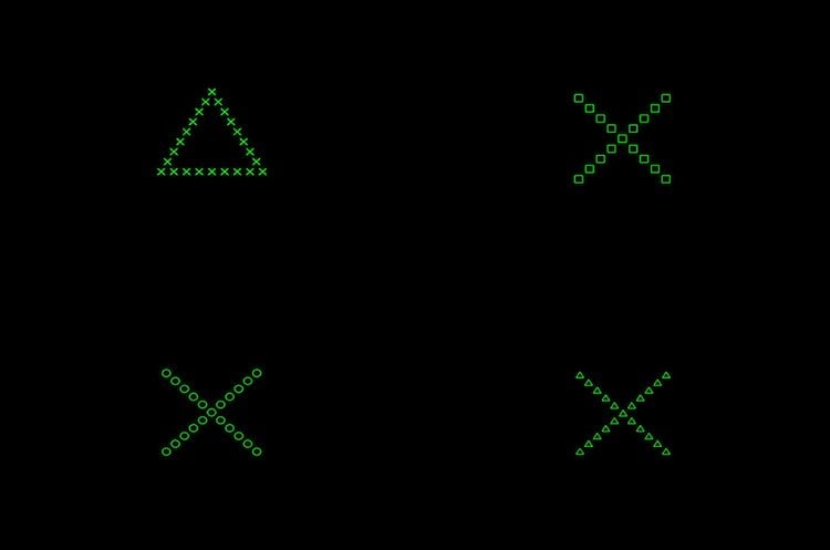 Image shows a triangles and x's.