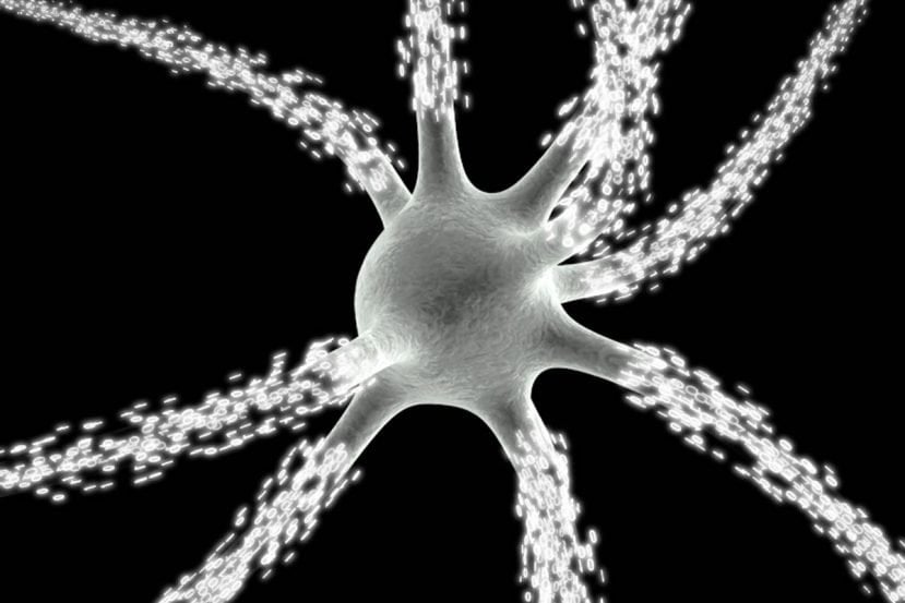 Image shows neuron made of binary code.