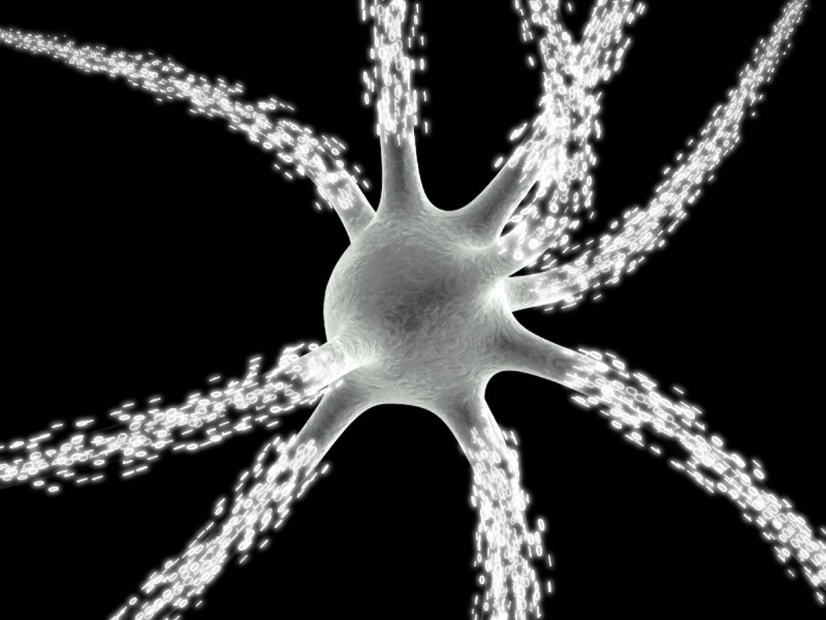 Image shows neuron made of binary code.