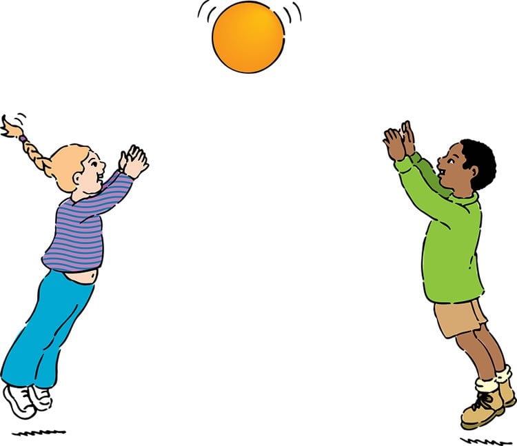 a cartoon of a boy and girl throwing a ball