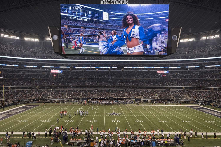 Image shows the Dallas Cowboys playing at ATT stadium. Go Cowboys!