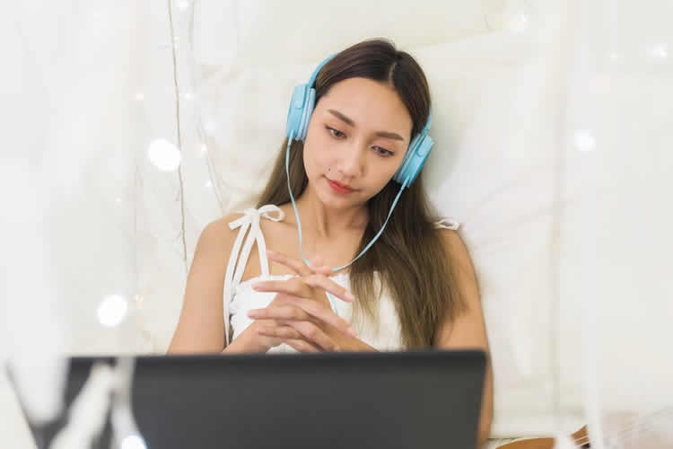 a woman watching a video