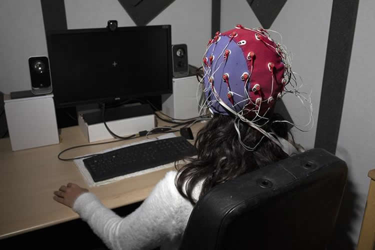 woman in eeg cap