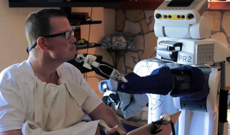 This is a robot body surrogate and a patient with motor impairments