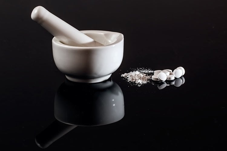 This shows pills and a pestle and mortar