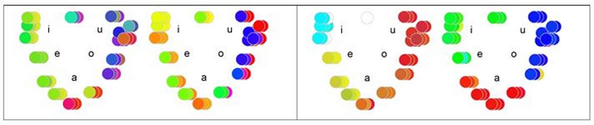 This image shows vowel letters under different colors