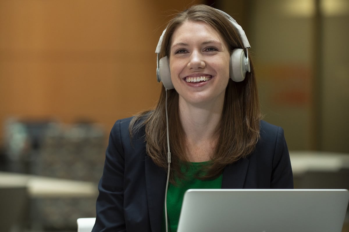 This shows the researcher listening to music on headphones