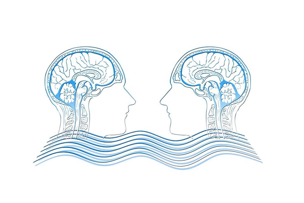 This shows two brains connected by waves