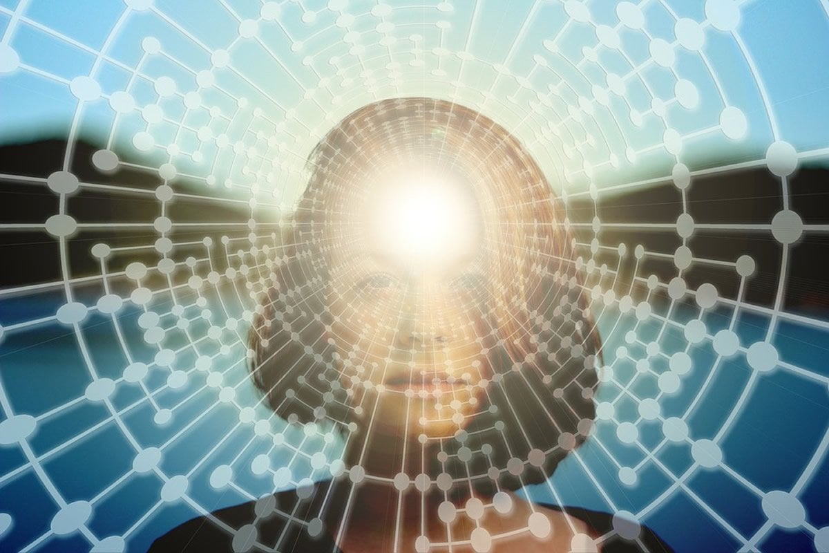 This shows a woman's face and light coming out of her head