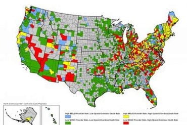 This map of the US shows the counties most at risk of opioid overdose