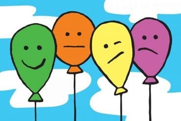 This shows faces drawn on balloons