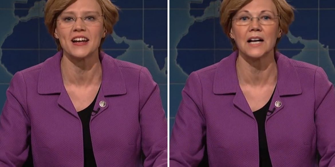 This shows SNL personality Kate McKinnon and Elizabeth Warren