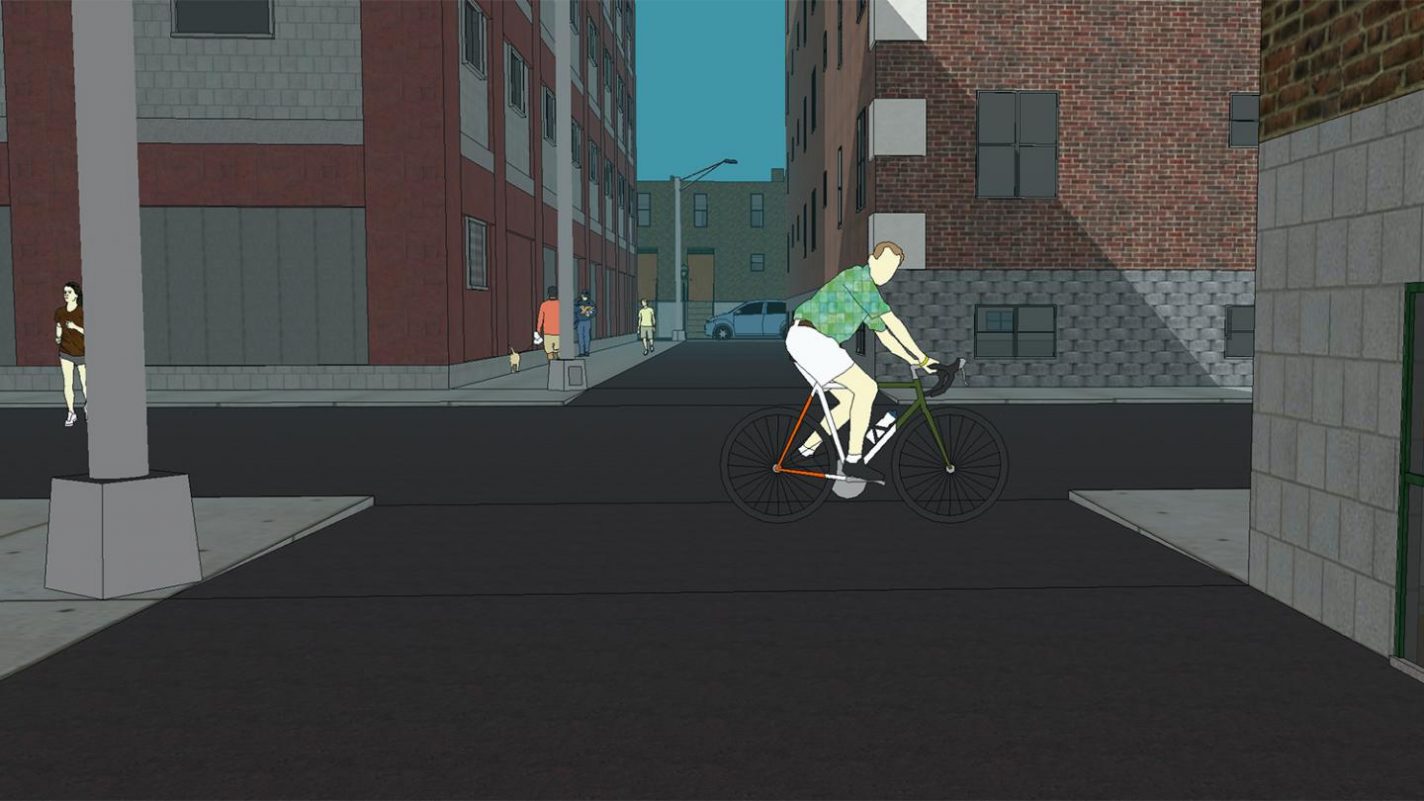 This shows a simulation of a person cycling
