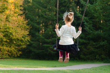 This shows a child on a swing