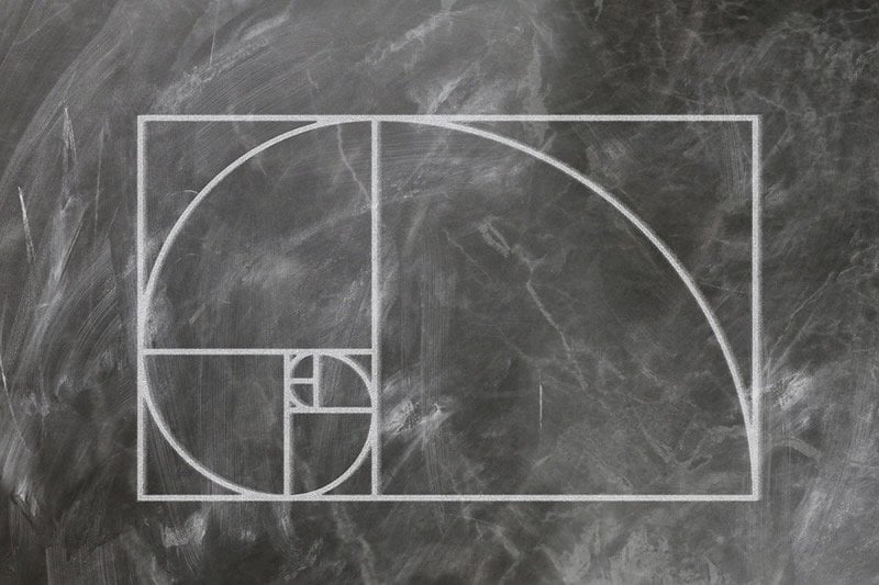 This is a drawing of the golden ratio on a chalk board