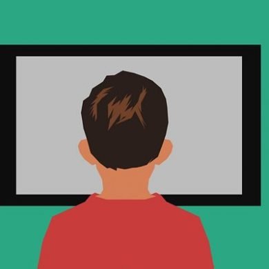 This is a drawing of a person in front of a TV set