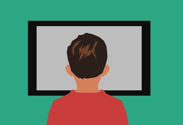 This is a drawing of a person in front of a TV set