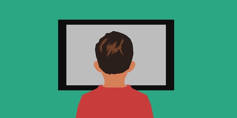 This is a drawing of a person in front of a TV set