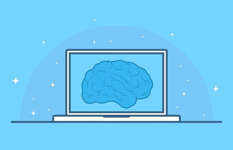 This shows a computer and a brain
