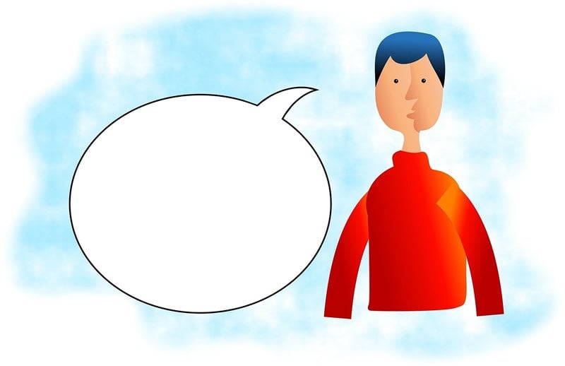 This shows a man and a speech bubble