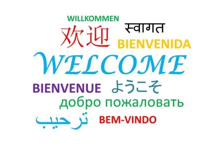 This shows the word welcome written in different languages