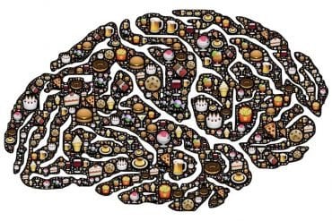 This shows a brain made up of food