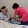This shows a man donating plasma