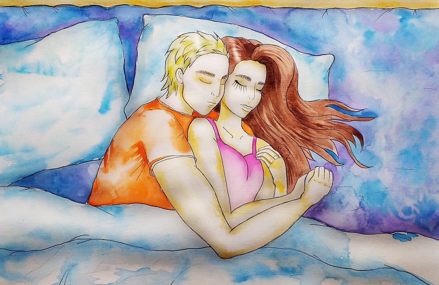 This is a painting of a sleeping couple