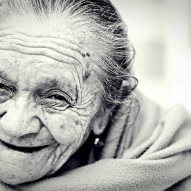 This shows an old woman