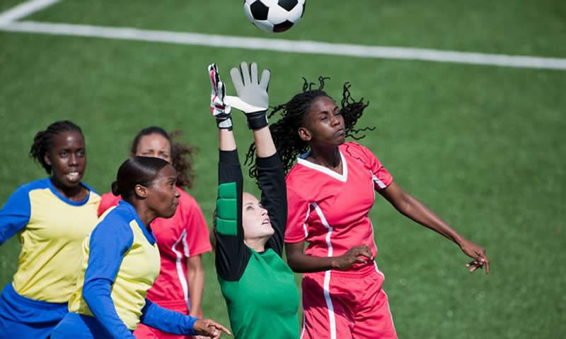 This shows women playing soccer