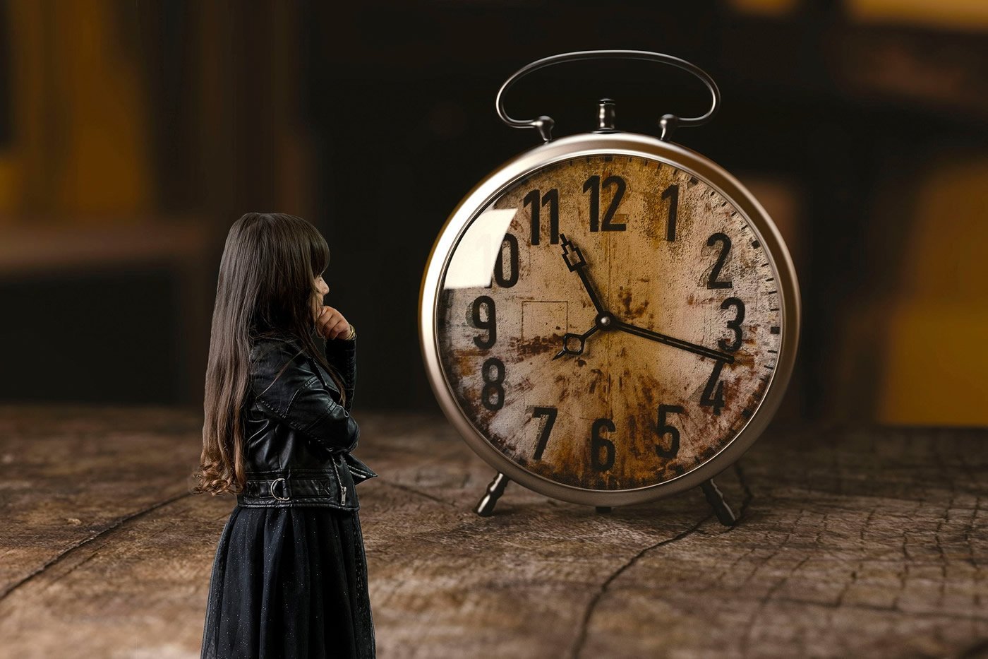 This shows a child and a clock