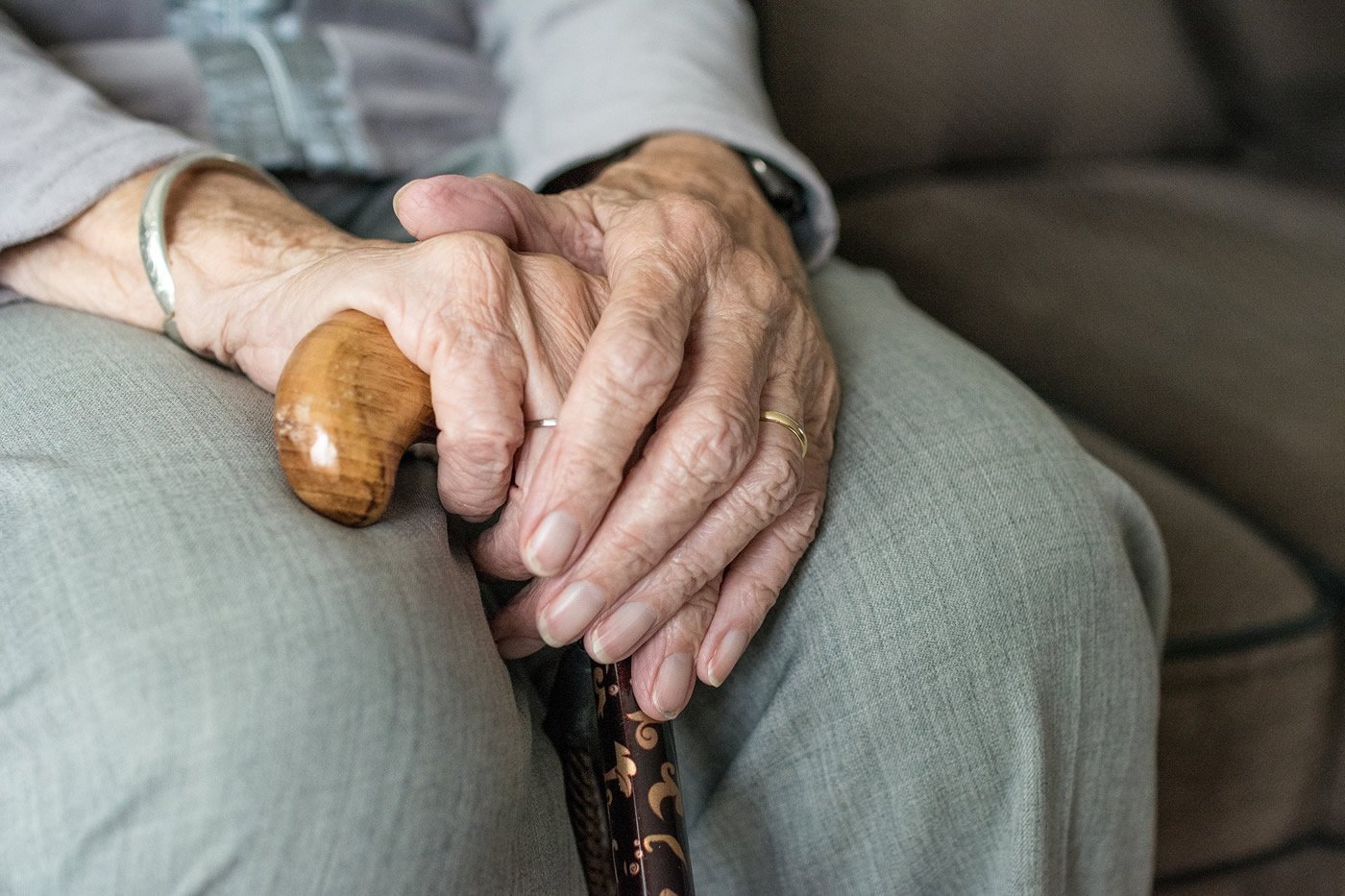 This shows old person's hands