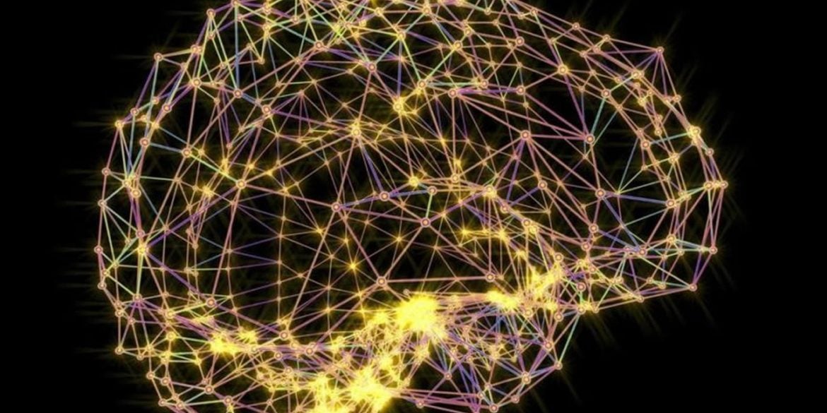 This shows a brain made up of network nodes