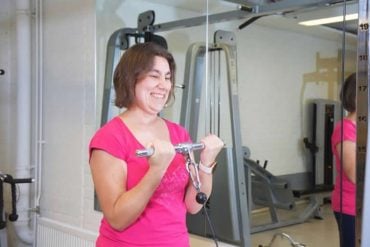 This shows a woman exercising