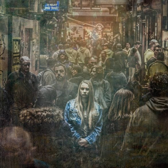 This shows a woman standing out in a crowd
