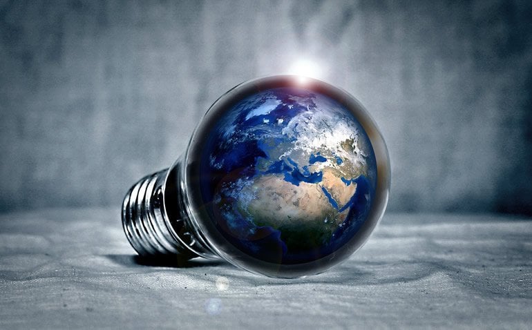 This shows the earth in a lightbulb