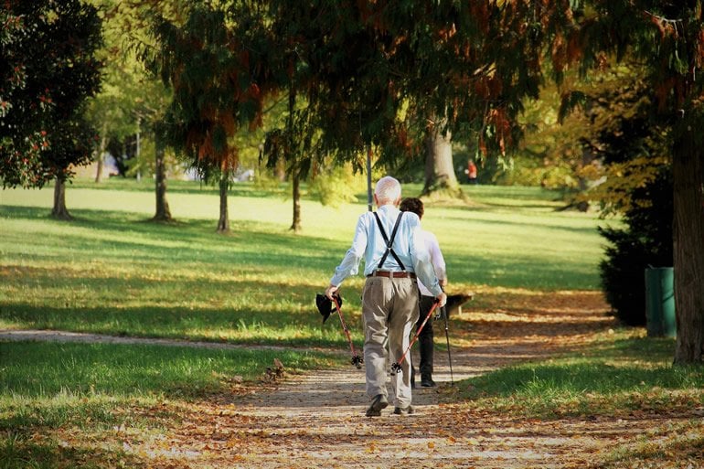 This shows an old man walking