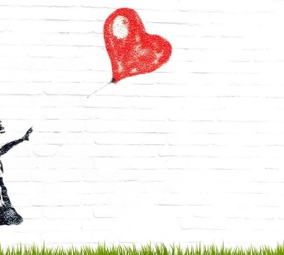 This shows a drawing of a child and a heart shaped balloon blowing away