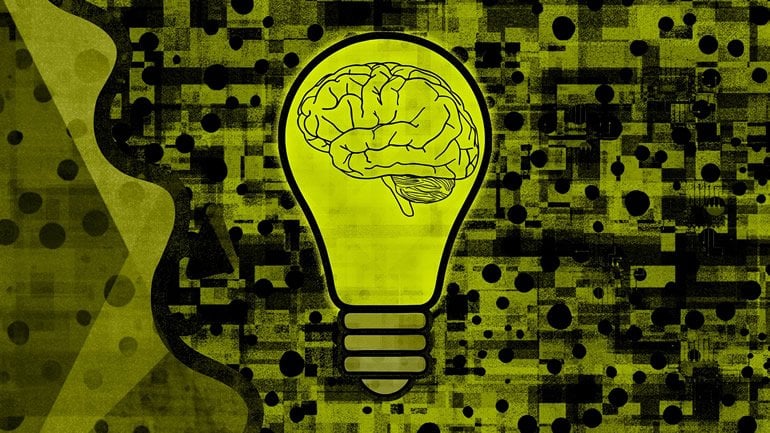 This shows a brain in a lightbulb