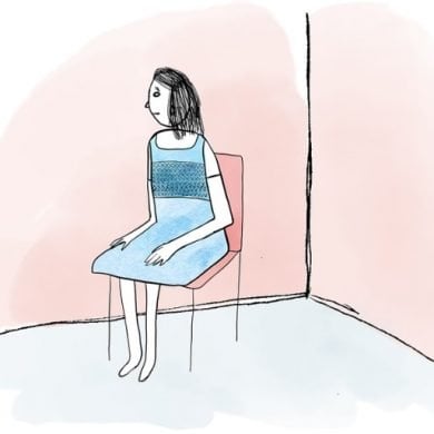 This is a cartoon of a woman sitting alone