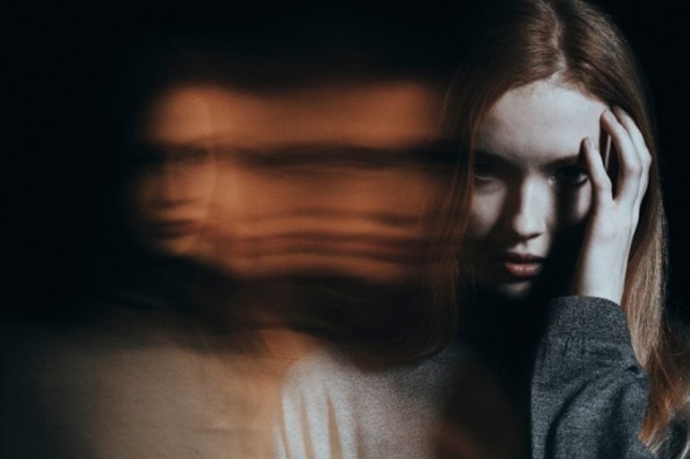 This shows a distorted woman