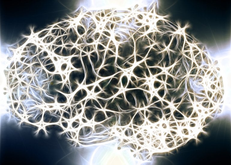 This is a computer generated image of a brain made up of computerized neurons