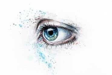 This is a watercolor painting of a blue eye