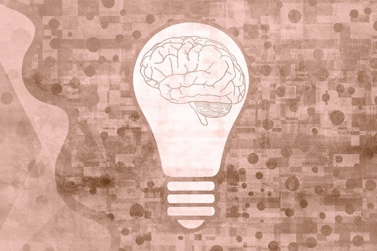 This shows a brain in a lightbulb