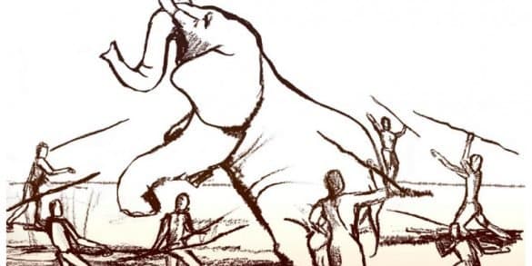 This is a drawing of people hunting an elephant