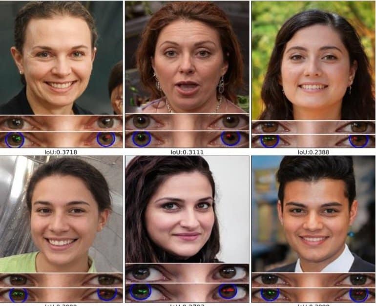 This shows 6 deepfaked faces