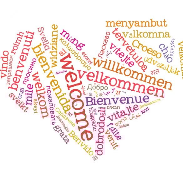 This shows the word welcome written in different languages