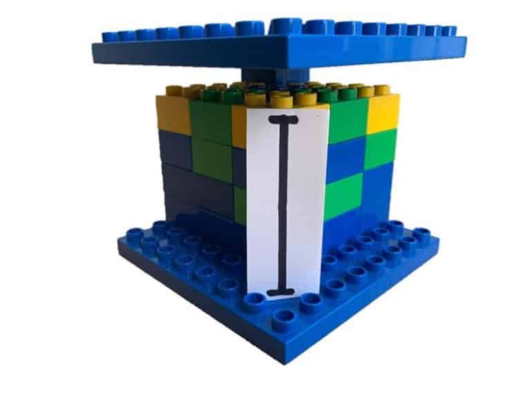 This shows a tower made out of lego blocks