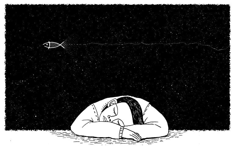 This is a cartoon of a sleeping man